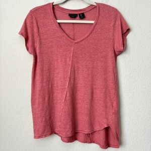 Tahari 100% Linen V-Neck Assymetrical Hem Essential Shirt Top